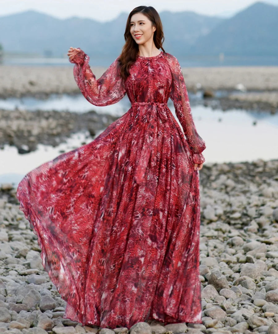 Robe Bohème Élégante en mousseline de soie Imprimé de ZaloraStyle