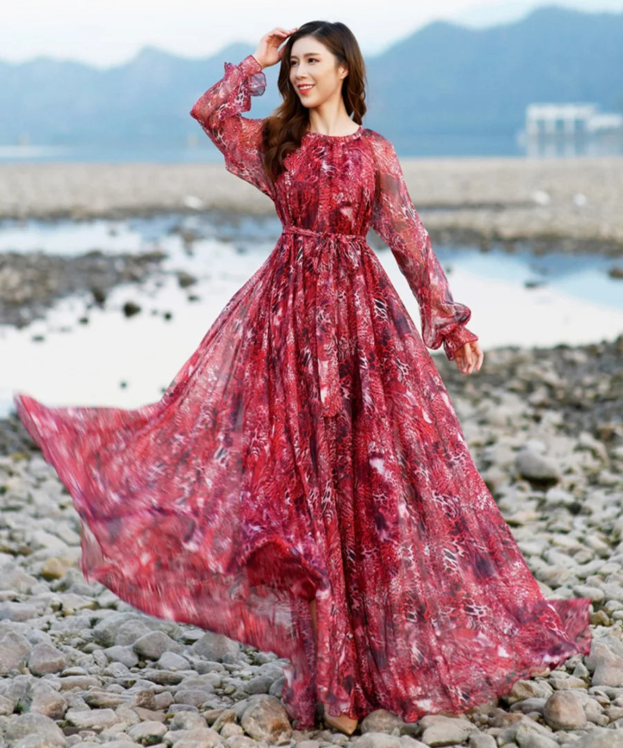 Robe Bohème Élégante en mousseline de soie Imprimé de ZaloraStyle