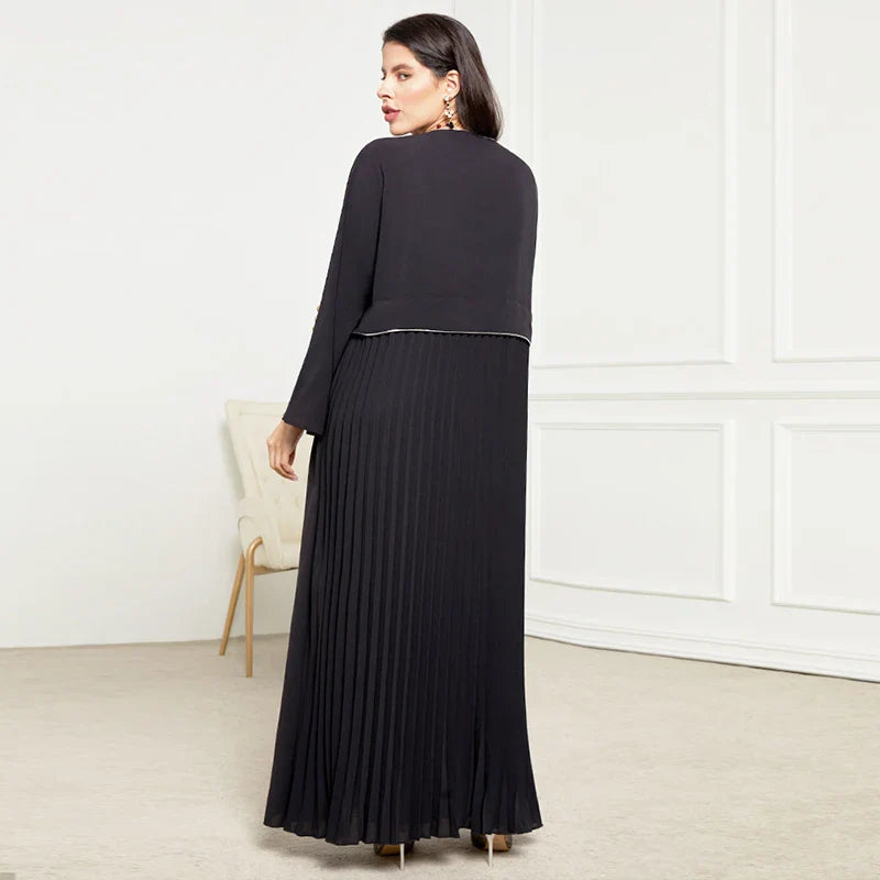 Abaya Élégante Noire à Détails Brodés et Plissés de ZaloraStyle