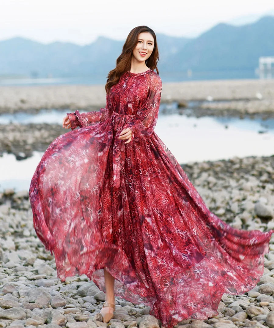 Robe Bohème Élégante en mousseline de soie Imprimé de ZaloraStyle